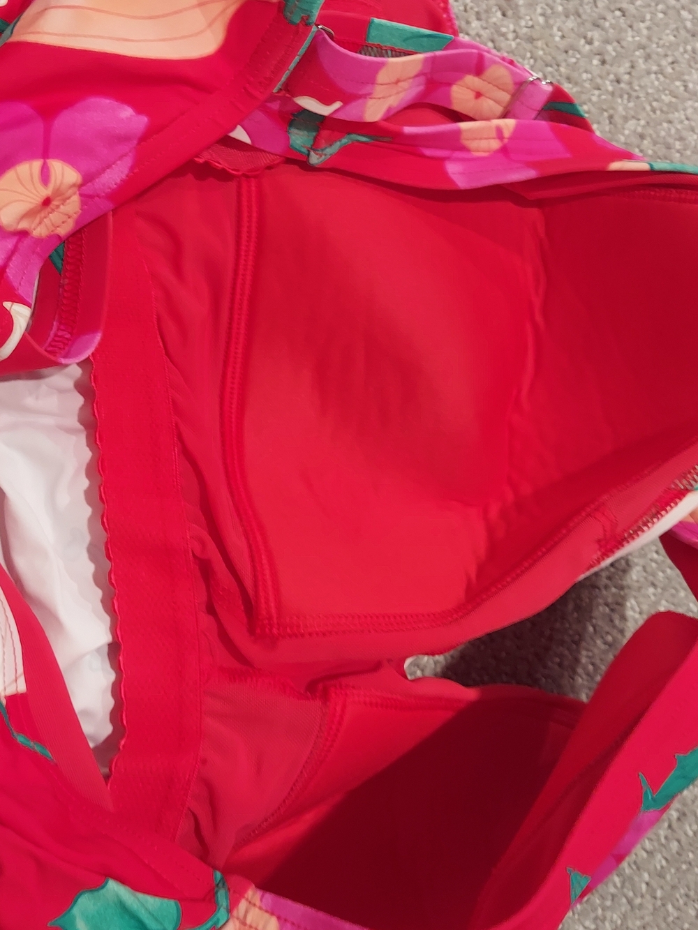 Lands' End Red Floral-Trim Swim Top